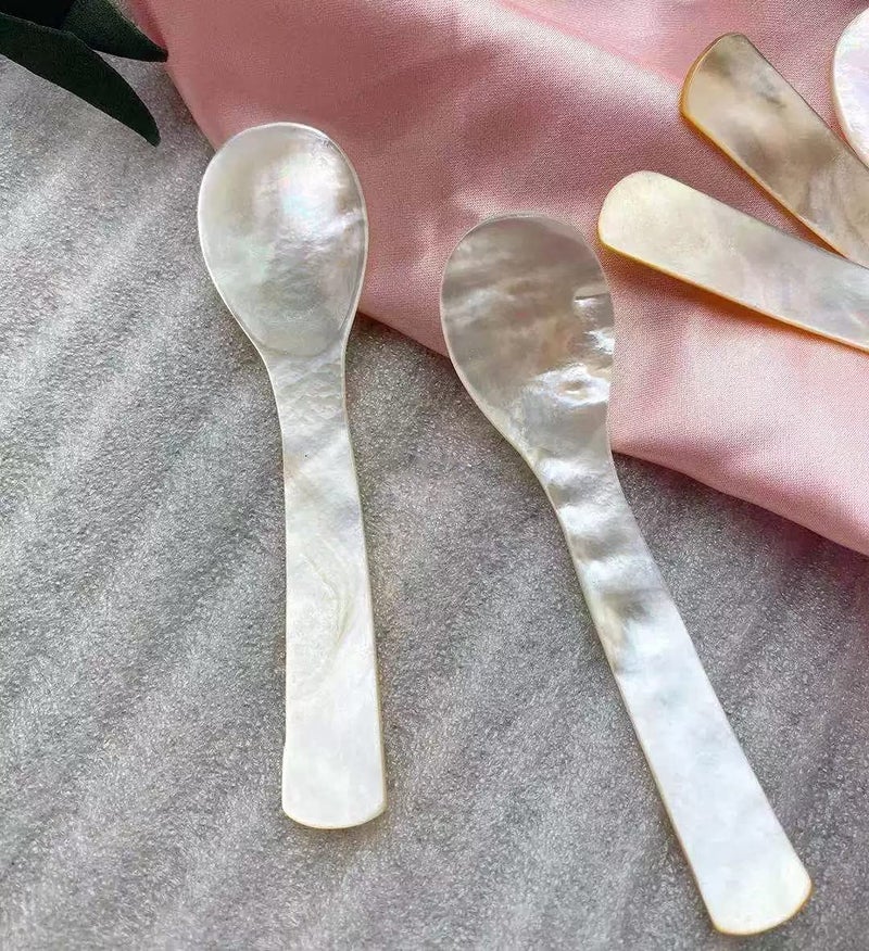 DUEBEL Set of 6 Shining Mother of Pearl MOP 7.5x2cm Shell Spoons for Caviar, Egg Serving (Shining) - Image 4